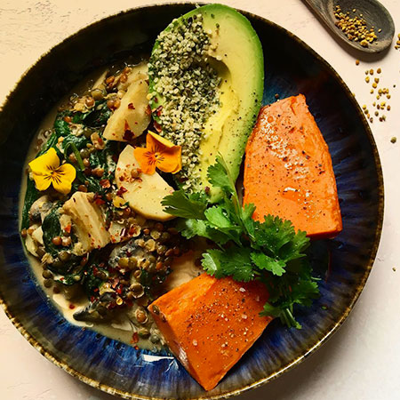 Buddha Bowl lentils, avocado, sweet potato, cooking class