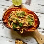 PEANUT BUTTER SESAME NOODLES WITH MAPLE ROASTED PUMPKIN